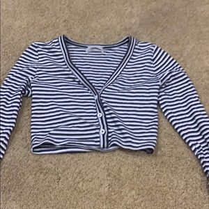 A striped black and white crop top